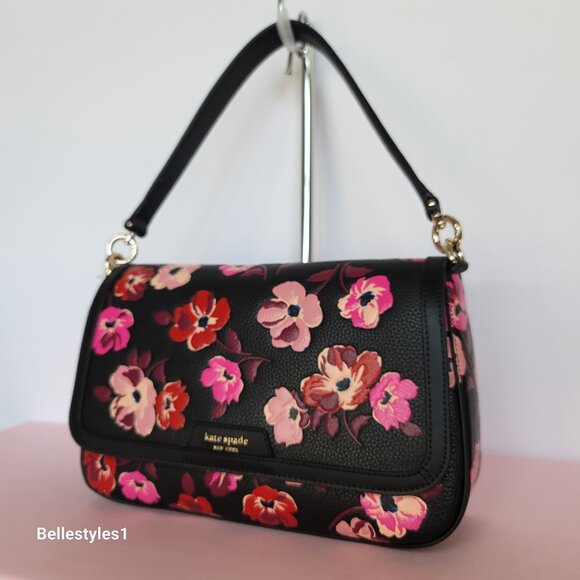 KATE SPADE Hudson Fall Poppies Pebbled Leather Medium Flap Convertible Shoulder⭐ - Picture 4 of 16